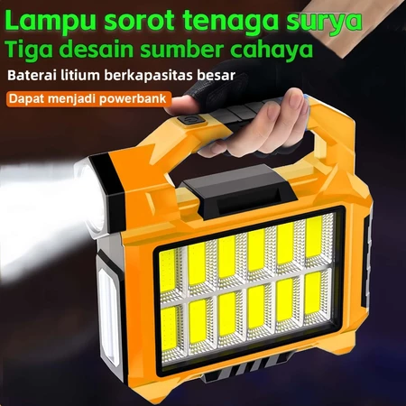 Senter LED Solar Portabel 3-in-1 Multifungsi (Lampu Emergency + Powerbank)