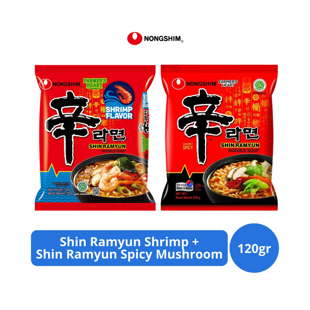 Jual Nong Shim Shin Ramyun Shrimp 120gr + Shin Ramyun Spicy Mushroom ...