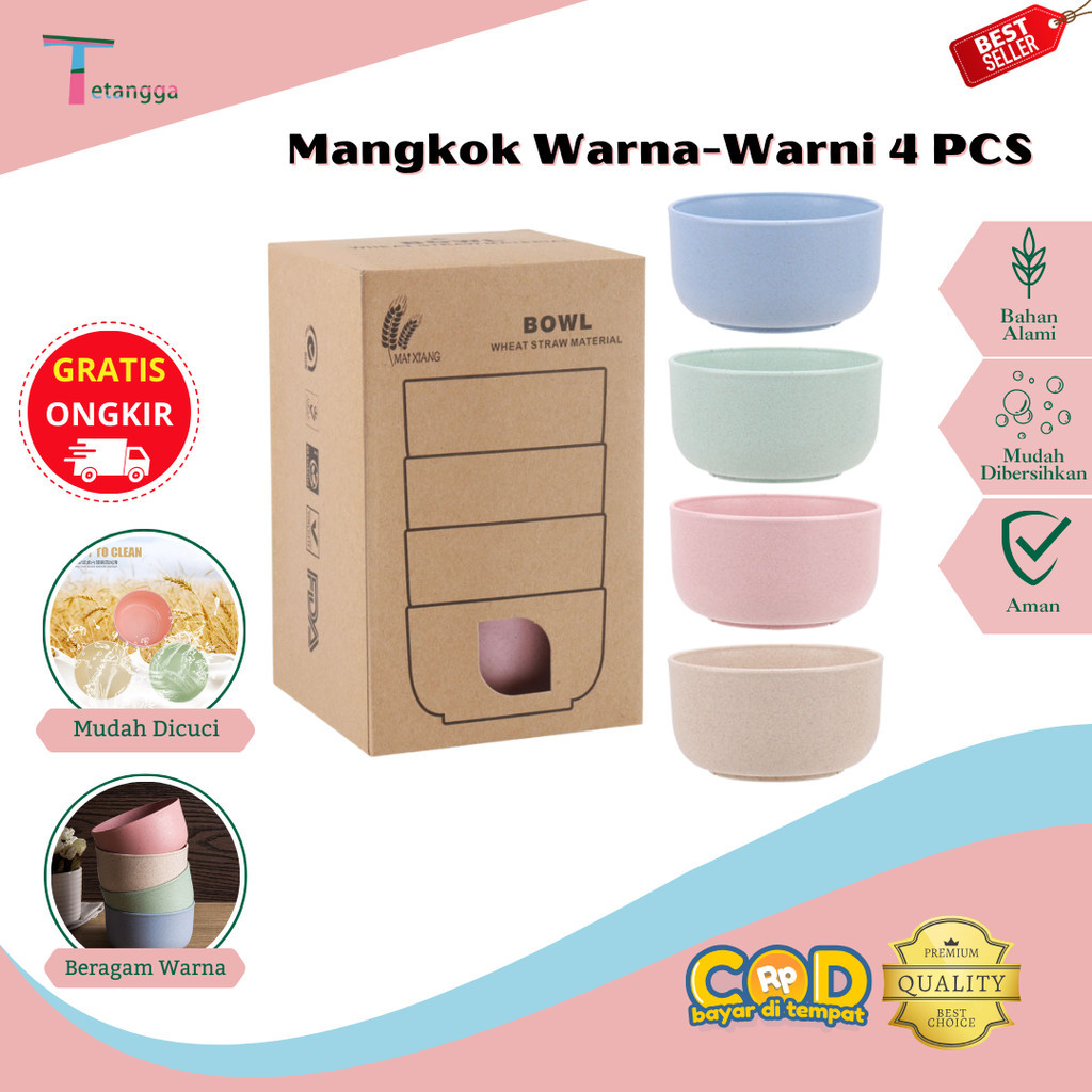 4 IN 1 Mangkok Wheat Straw/Mangkuk Makan Bowl Set 4pcs Warna Warni Wheat Bowl Set Mangkuk Keluarga