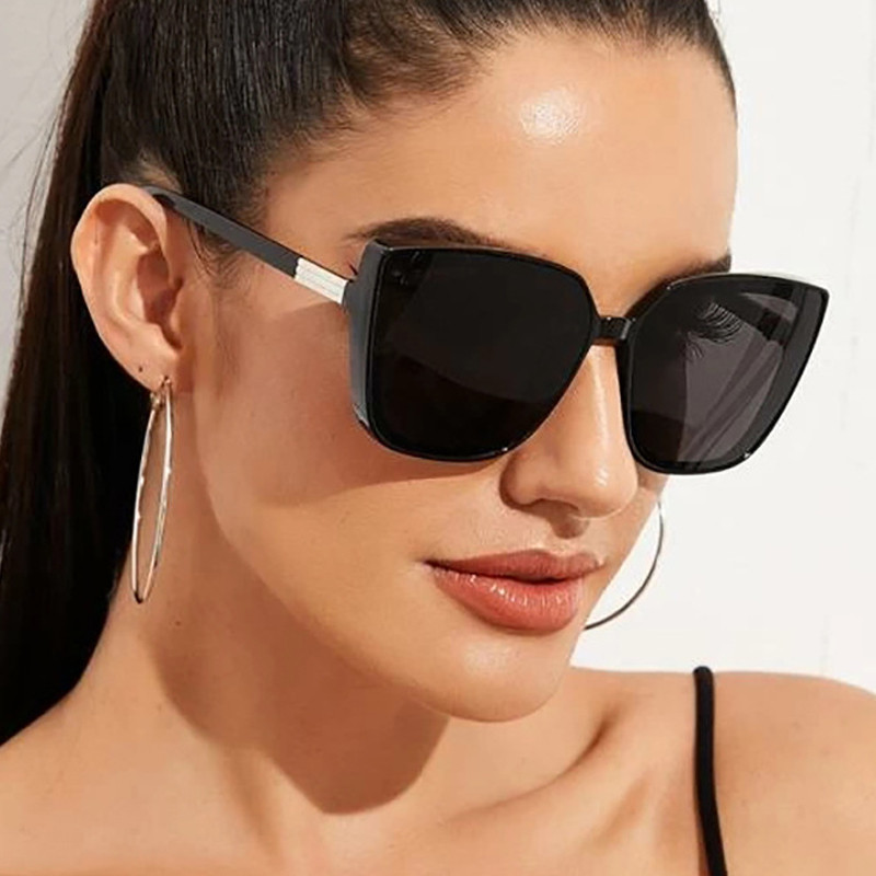 Black & Gold Cuban Link Chain Square Medallion Sunglasses - Retro Designer Fashion