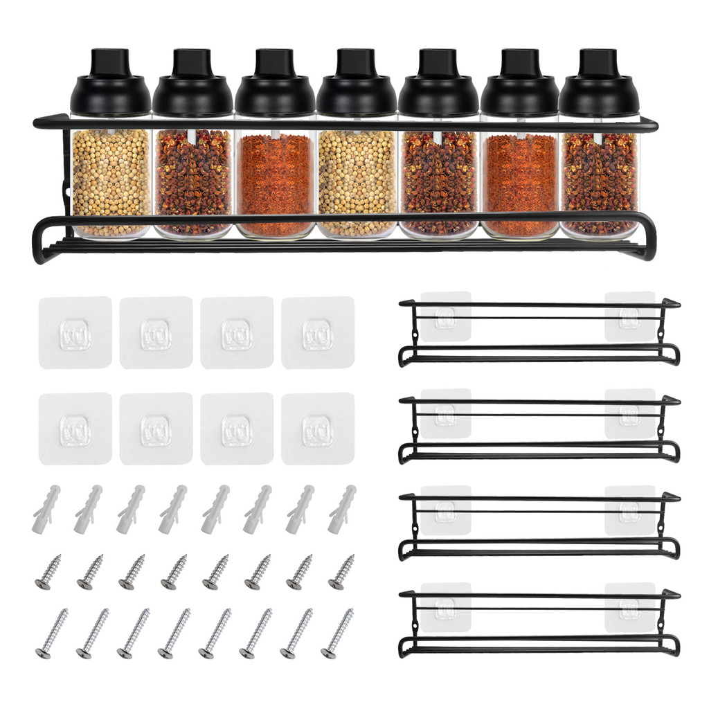 Jual 4 Layer Set Kitchen Organizer Jar Rack Wall-Mounted Seasoning ...