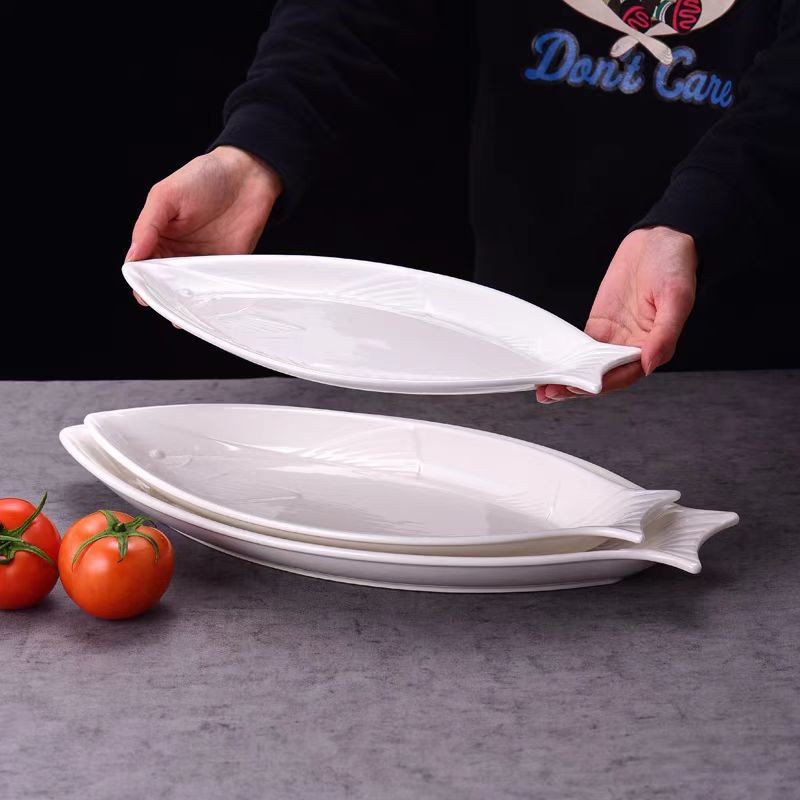 Jual Piring Saji Oval Model Ikan Keramik / Piring Oval Hotelware Putih ...