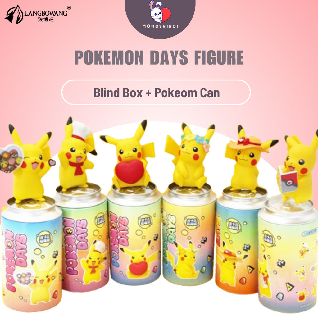 Pokemon days figure Langbowang Pikachu blind box figure collection desktop  ornaments, dolls, and tide toys cross-border wholesale Can Kaleng Minum
