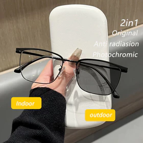 Kacamata Photochromic Anti Radiasia Rangka Baja Tahan Karat Persegi Panjang Wanita Pria