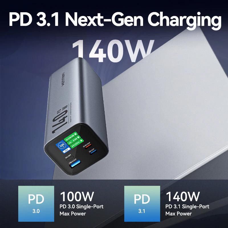 Vention Powerbank USB A Type C 140W LED PD 3.1 Fast Charging Laptop Macbook