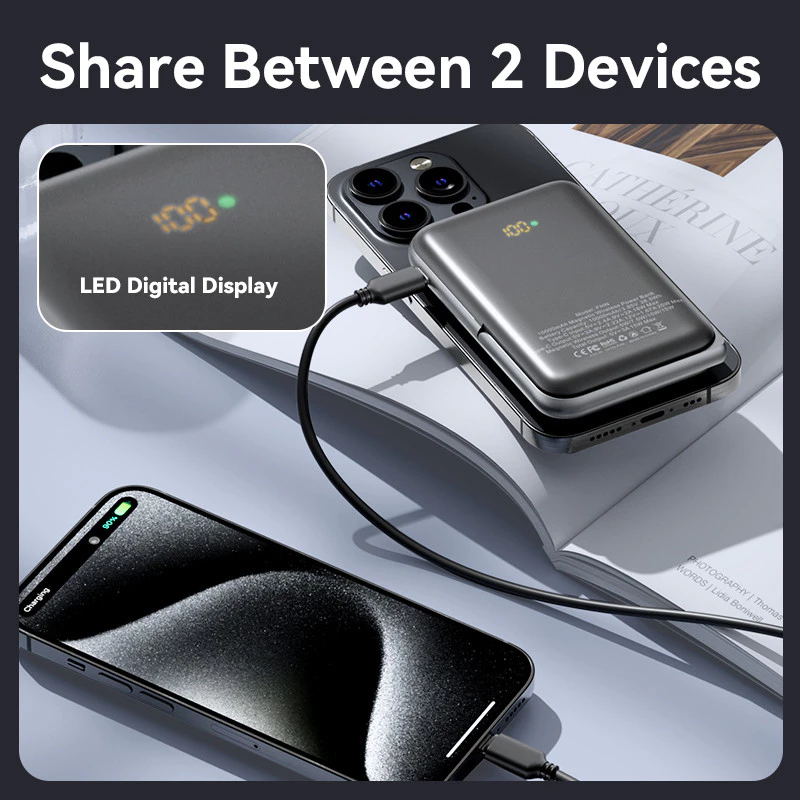 Vention Wireless Powerbank Magnetic Magsafe 20W iPhone Fast Charging 10000mAh with Metal Stand