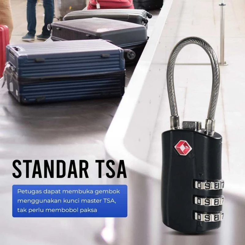 TRAVELSKY Gembok Koper TSA Suitcase Padlock Kode Angka 3 Digit - TSA Lock Standard USA