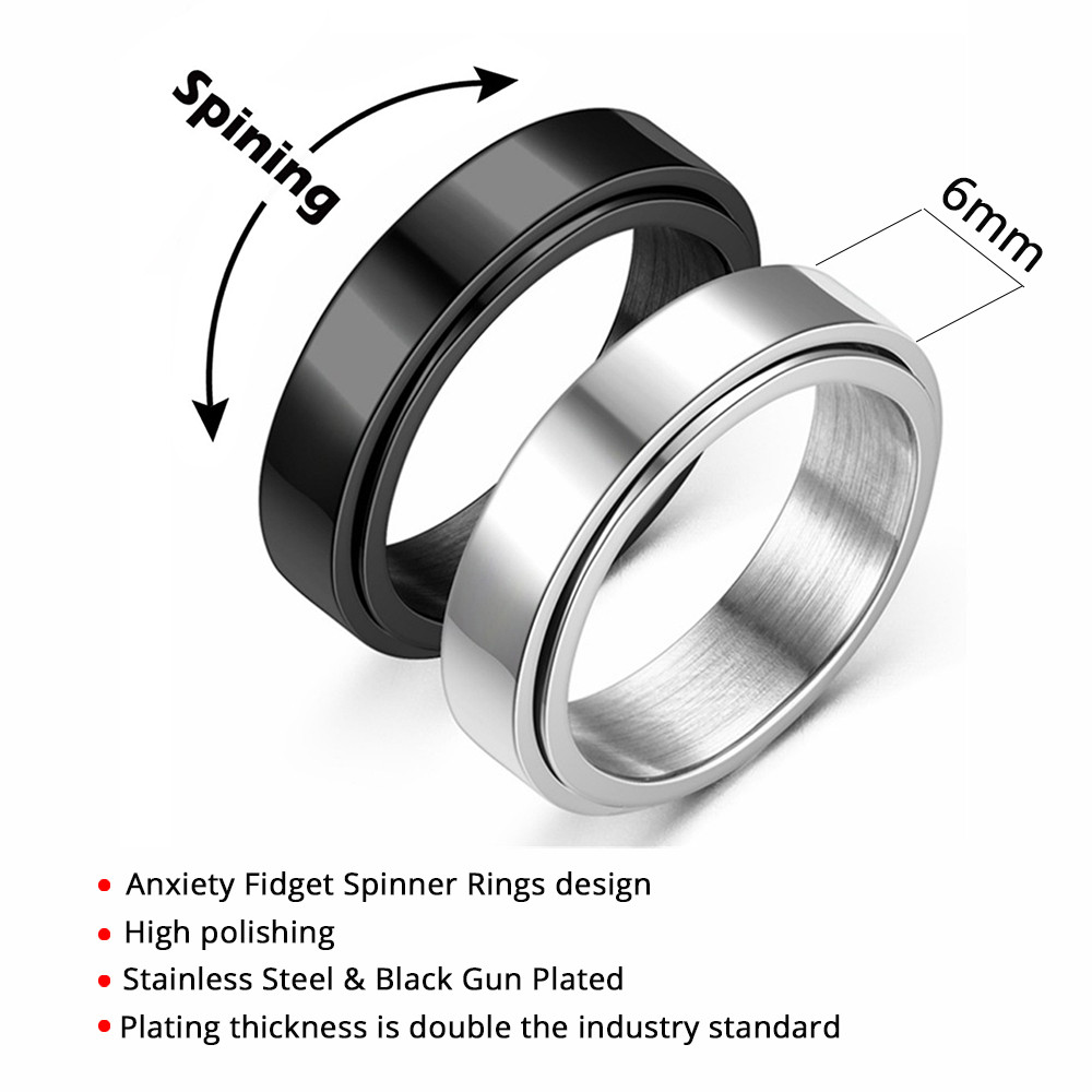 Jual Anxiety Fidget Spinner Rings Black Silver Color Stainless Steel ...