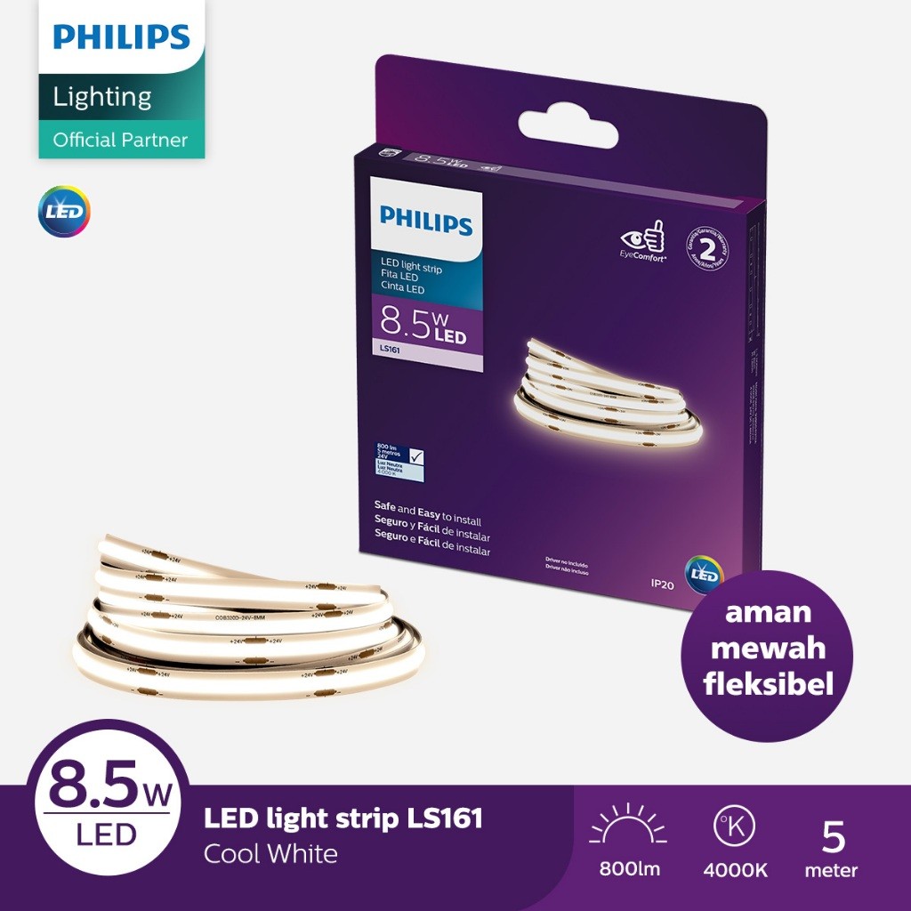 Jual Lampu Philips LED Strip LS161 COB 8.5W 4000K 5M 24V Semi Putih ...
