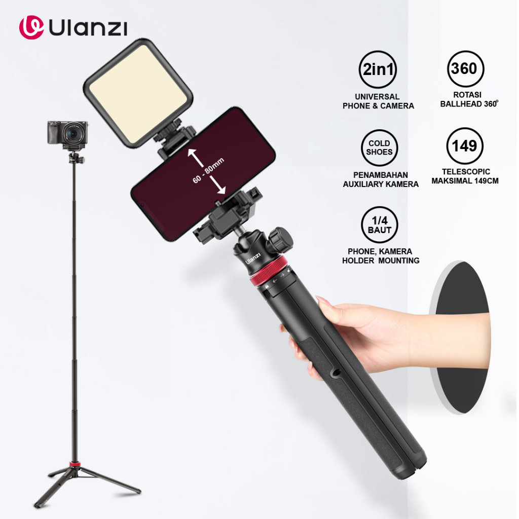 Jual ULANZI MT 44 Extendable Tripod Selfie Stick With 2 In 1 Ball Head 
