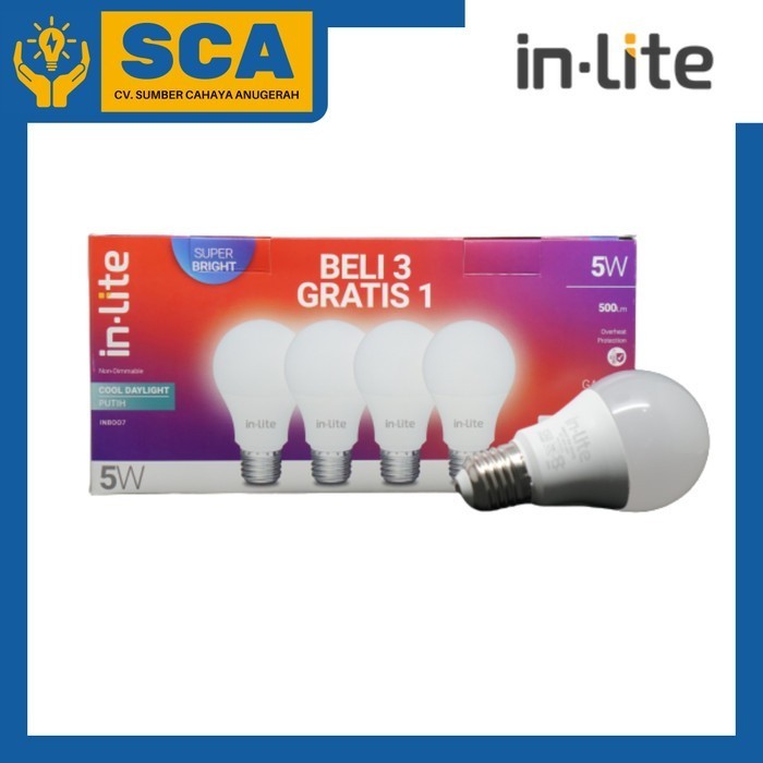 Jual Lampu Paket Led Bulb Inlite 5W INB007-Beli 3 Gratis 1 (Putih ...
