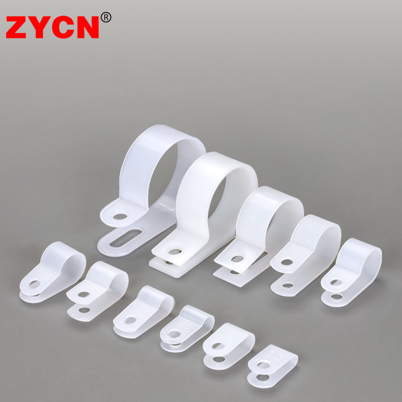 Jual 100PCS Cable Clips R-Type Nylon Clamp Plastic White Hose Fasteners ...