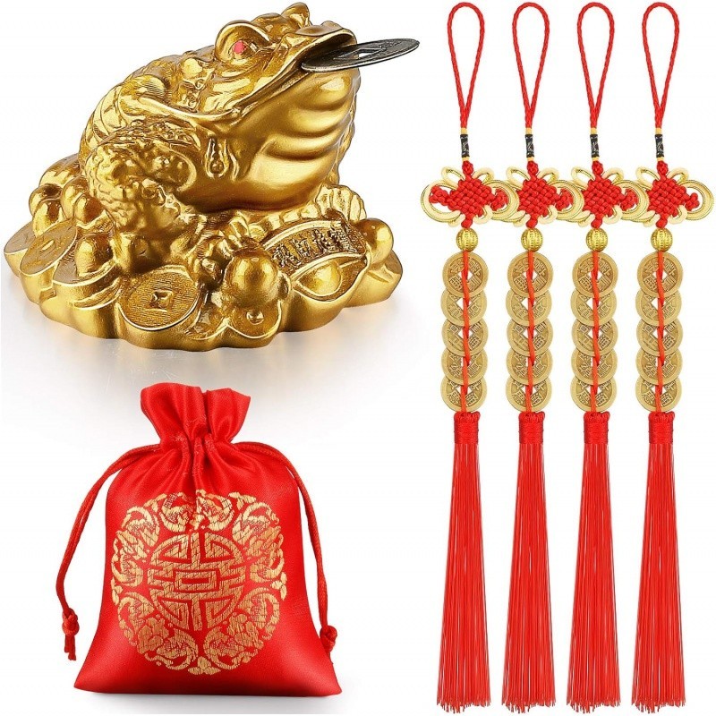 Feng Shui Money Frog - Chinese Knot Lucky Coins Brass Charm - Popular Prosperity Lucky Frog For Home Decor (Bronze,S 6 * 6 * 5mm