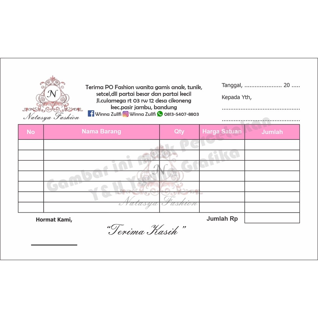 Jual Cetak Nota Costum 1/4 2 ply Nota geratis dsain murah nota geratis ...