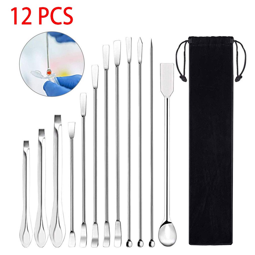 Jual 12Pcs Stainless Steels Lab Spoon Spatula Laboratory Sampling Spoon ...