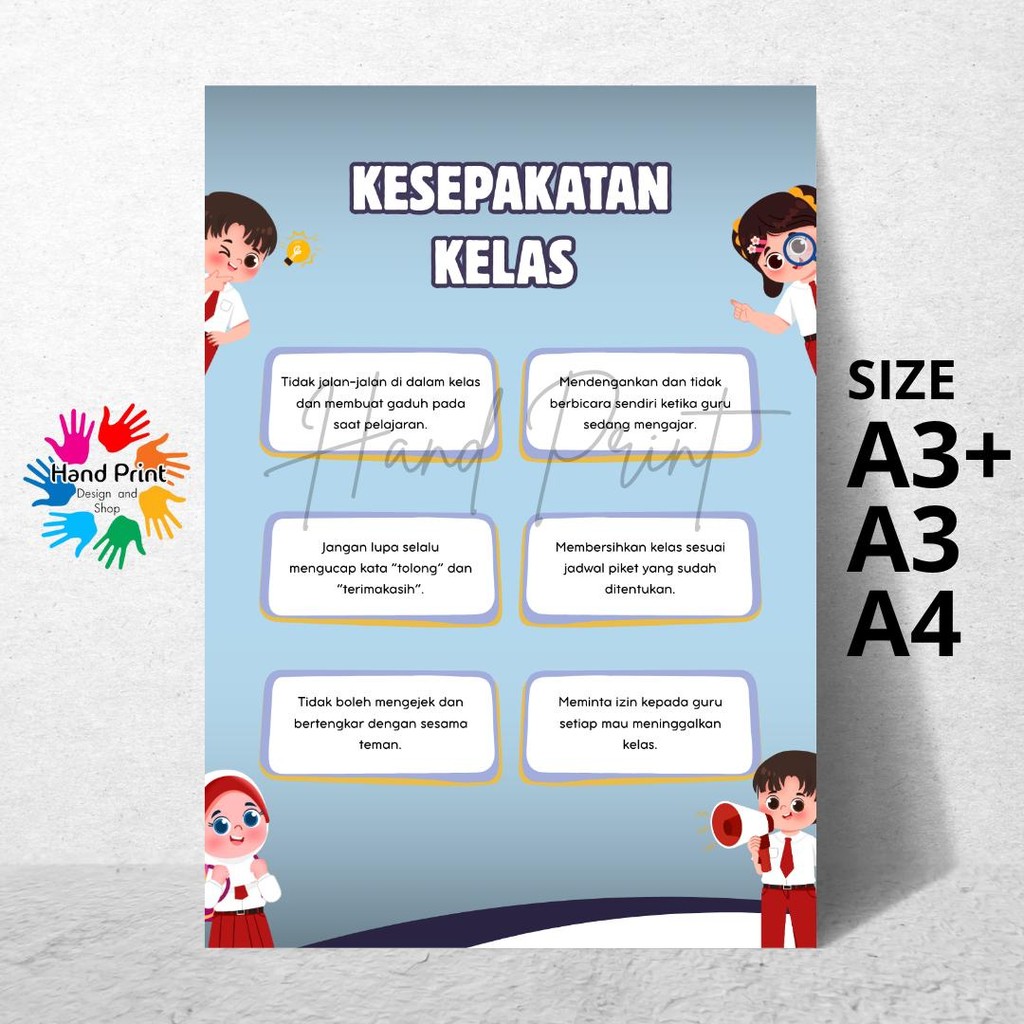 Jual Cetak Poster Kesepakatan Kelas Peraturan Tata Tertib Rules biru ...