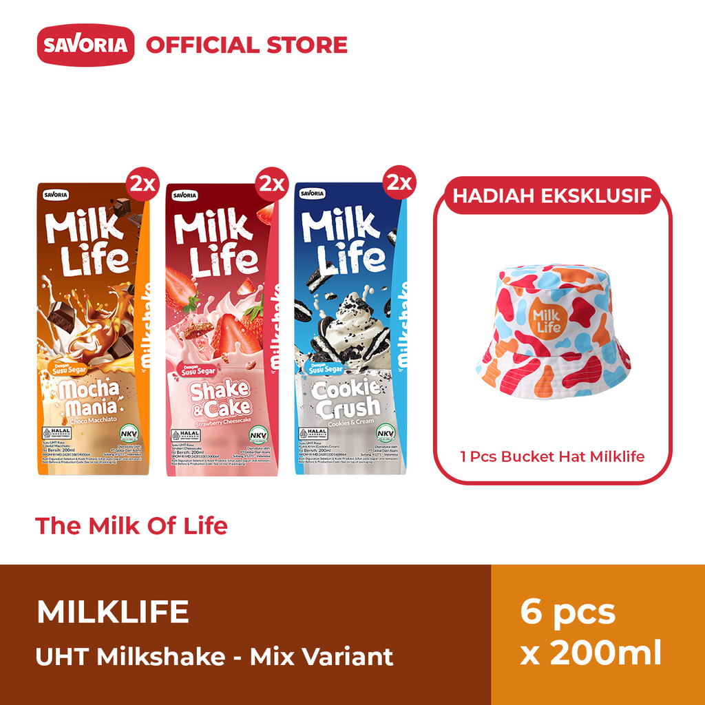 Jual MilkLife UHT Milkshake Mix Variant 6 Pcs x 200ml + Bucket Hat PRJ ...