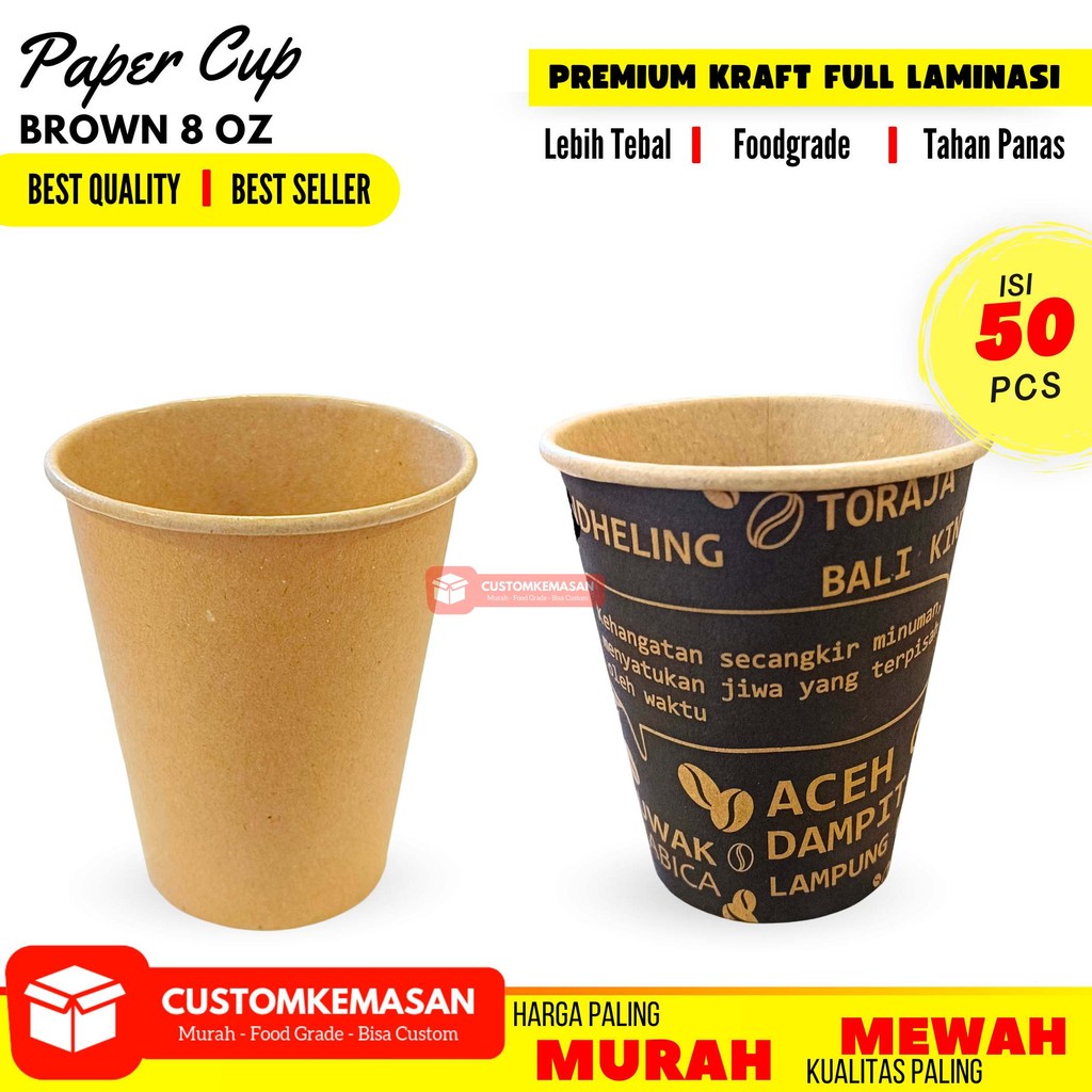 Jual Paper Cup 8 oz Brown Isi 50cs / Gelas Kertas / Gelas Kopi / Gelas ...