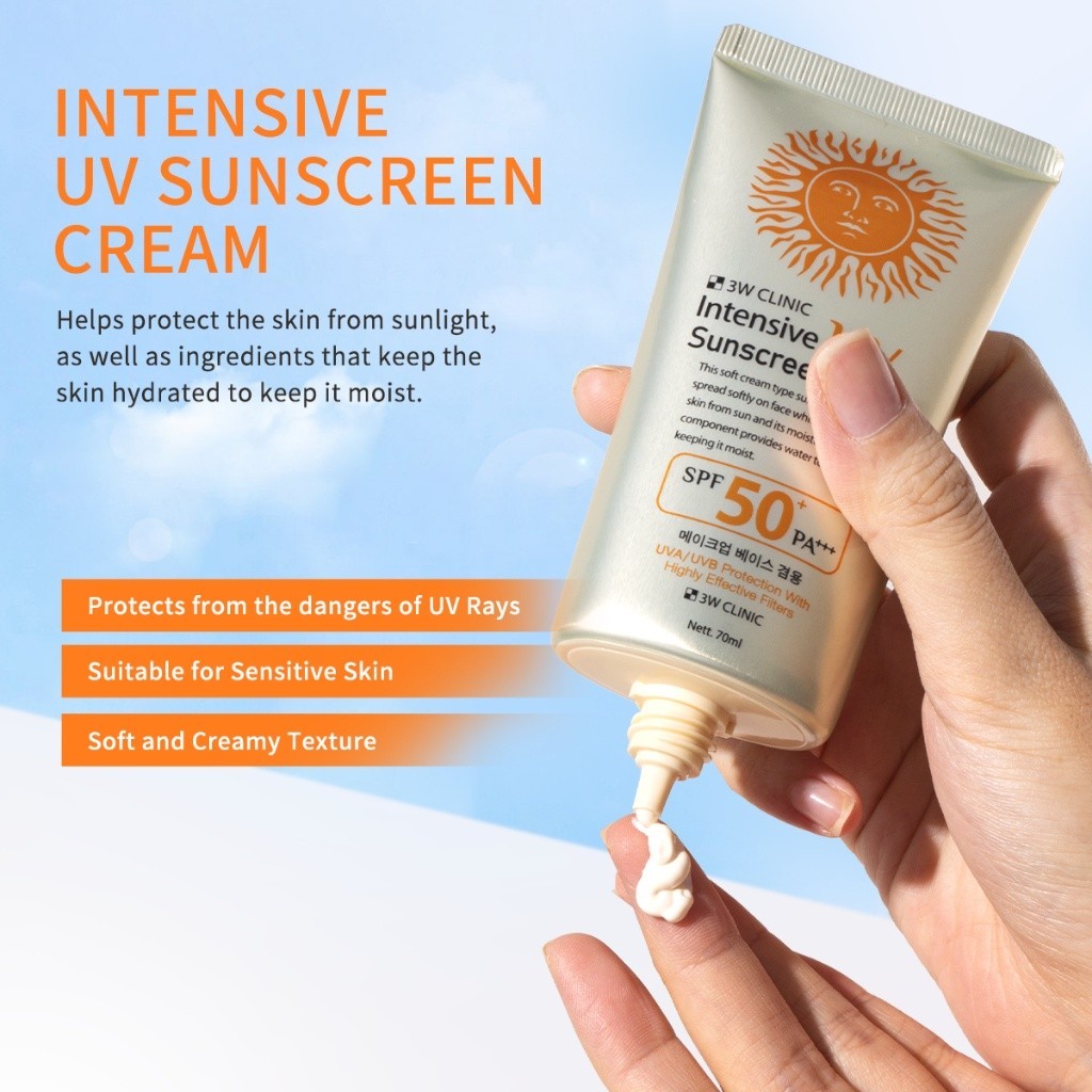 Jual 3W Clinic Intensive UV Sunscreen SPF 50+ PA+++70ml Korea Sun Block UVA  UVB Protection Sunblock Wajah | Shopee Indonesia