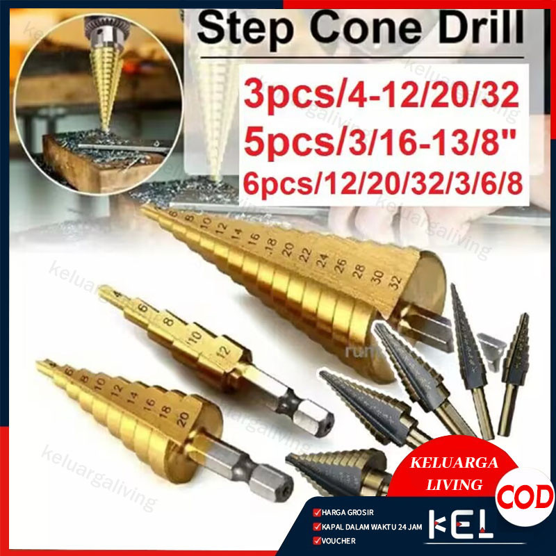 Jual 3/6 Pcs Mata Bor Pagoda Untuk Baja Spiral HSS Steel Titanium ...