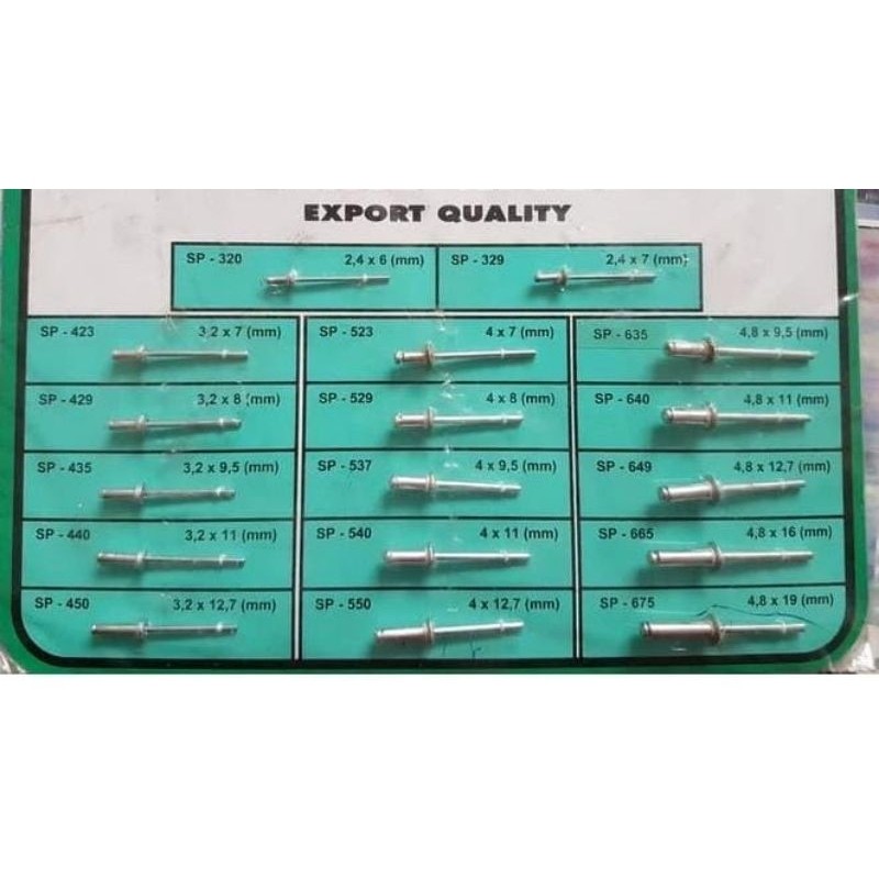 Jual Paku Rivet Blind Rivet Paku Keling (25 pcs) no 423 429 440 450 540 ...