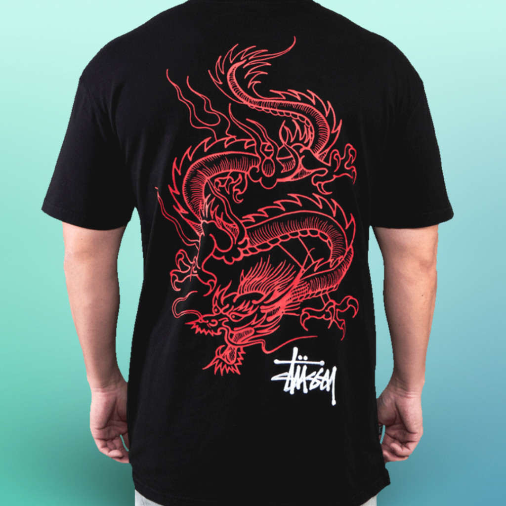 Spiral Gothic T-Shirt - Oriental Dragon Design, Black, Size 4XL (100% Cotton)
