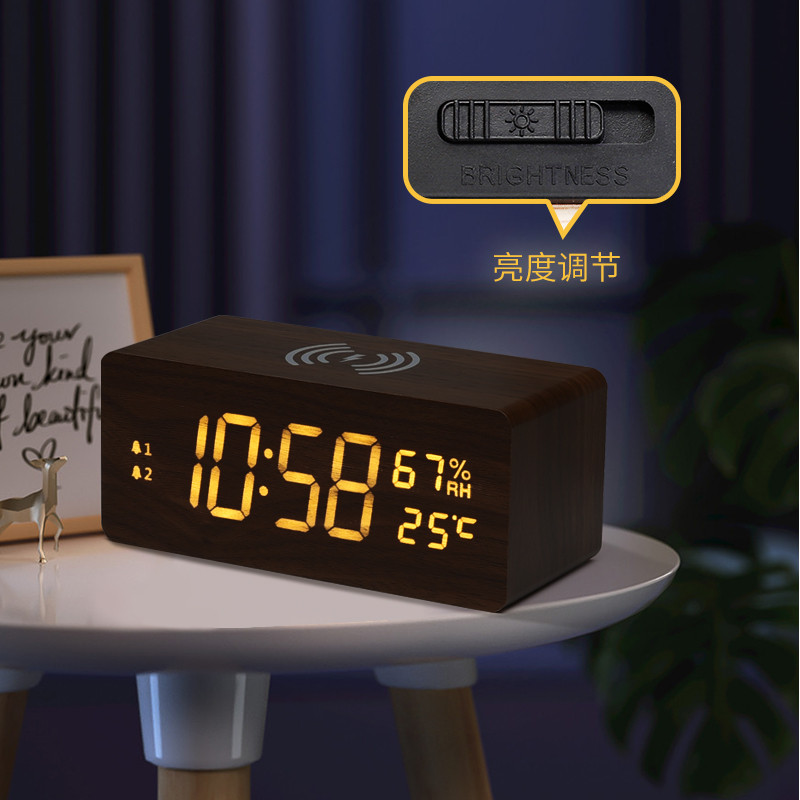 Jual LED wooden clock 15W wireless fast charging electronic clock with ...
