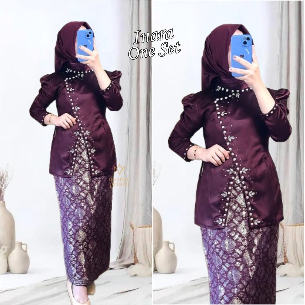 Jual INARA One Set Rok Songket Baju Kurung Malayu Mahogany Burgundy ...