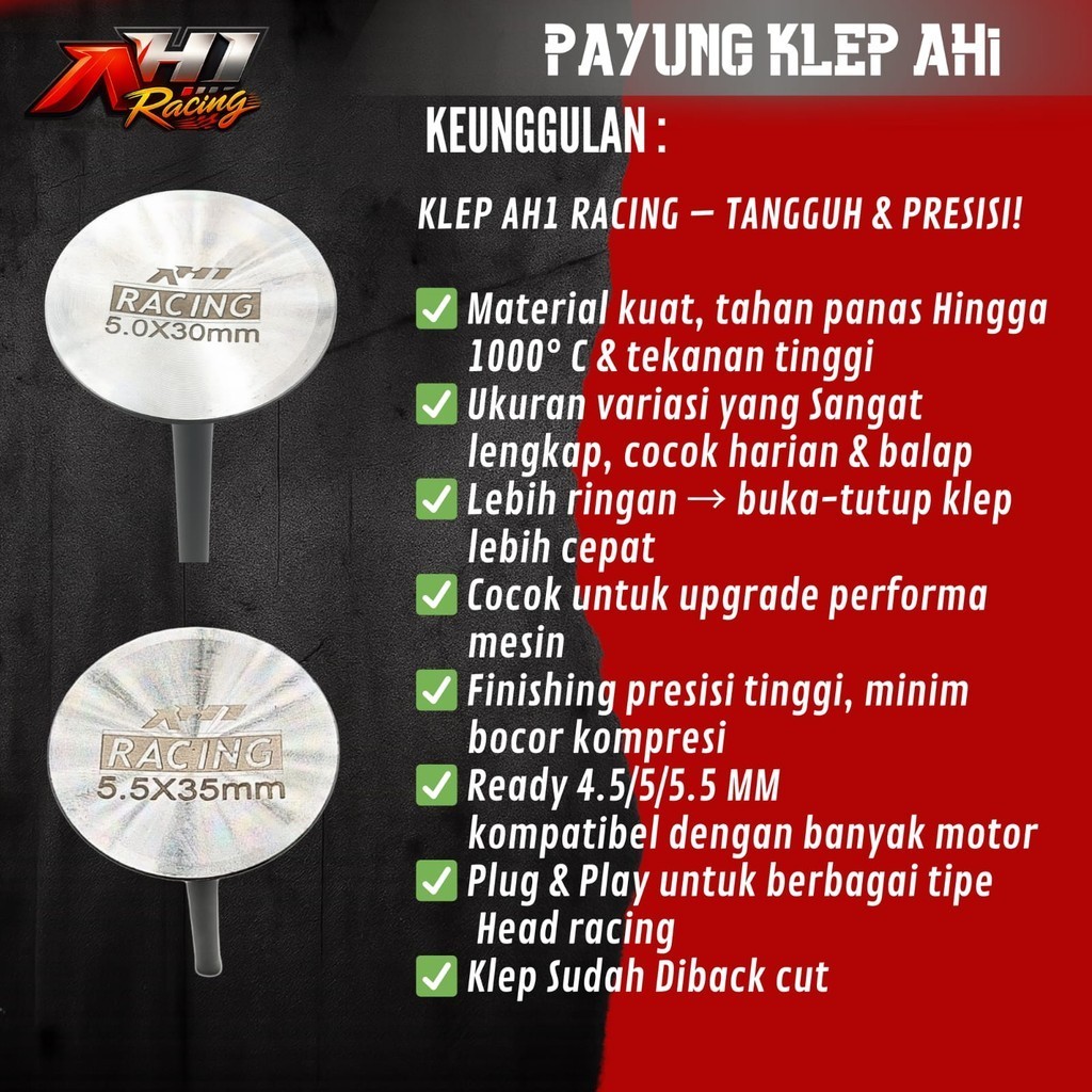 Jual AH1 IN EX VALVE PAYUNG KLEP BATANG 4.5 MM 5 MM 5.5 MM 19 20 21 22 ...
