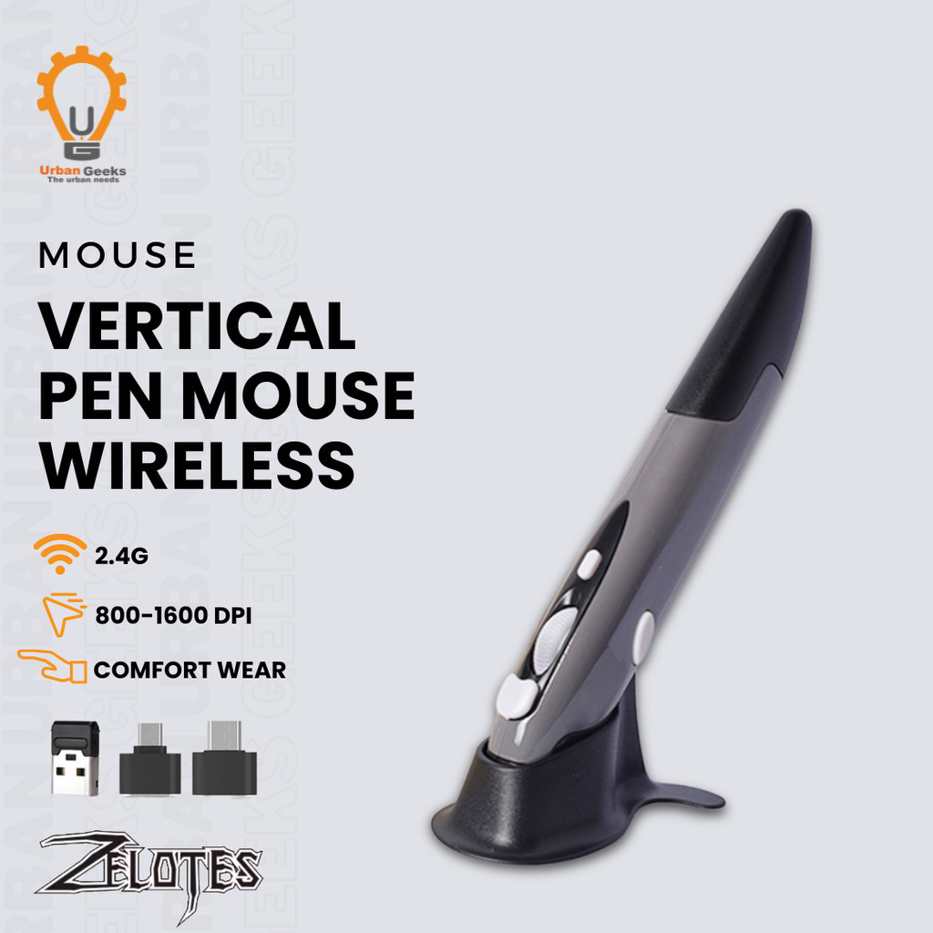 Jual Vertical Pen Mouse Wireless Ergonomic Grip 800-1600 DPI Pulpen ...