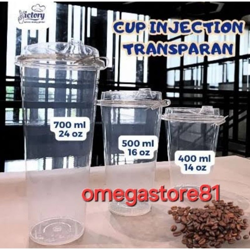 Jual Cup injection / gelas plastik bening tebal + tutup ukuran 400ml ...