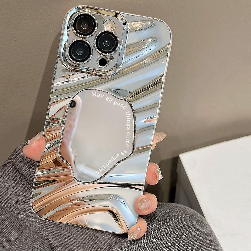Jual Casing iPhone Silver Wavy Mirror Quotes Case Untuk iPhone 16 11 13 ...