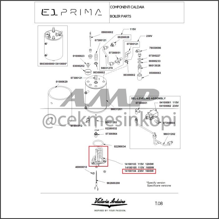 Jual Original Victoria Arduino E1 Prima Boiler Heating Element 1600 ...