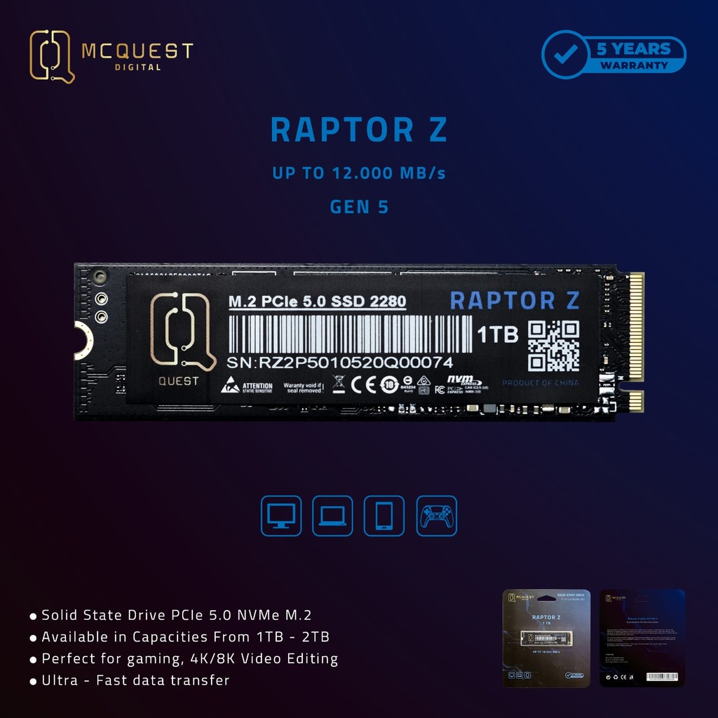 Jual SSD MCQUEST RAPTOR-Z / Raptor Z 1TB / 2TB M.2 NVME 5.0 up to ...