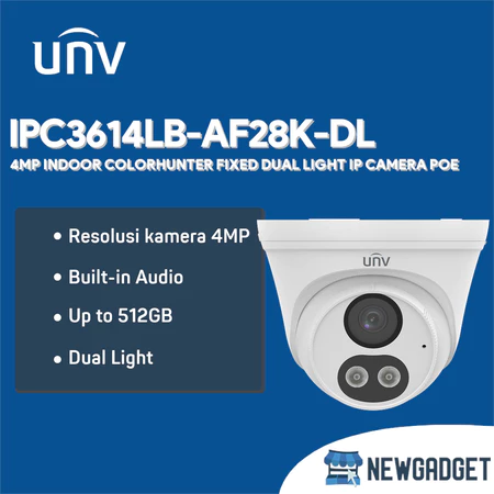 UNV IPC3614LB-AF28K-DL 4MP INDOOR COLORHUNTER FIXED DUAL LIGHT IP CAMERA POE