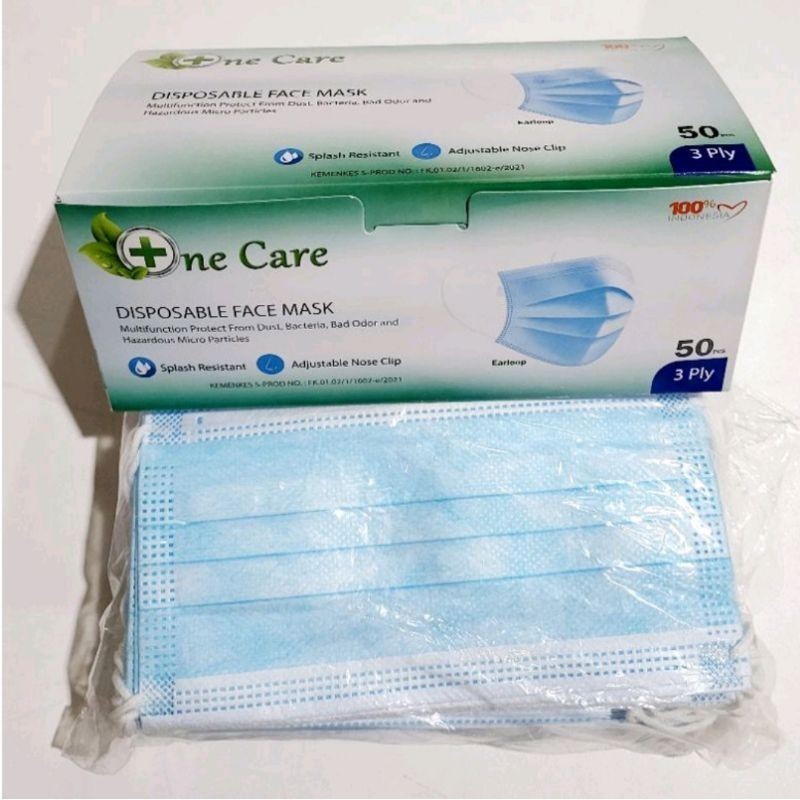 Jual MASKER 3PLY ONE CARE EARLOOP BIRU ISI 50pcs ORIGINAL | Shopee ...
