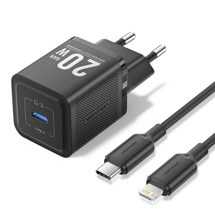 Vention Charger GaN 20W PD Bundling Free Cable 1M USB C to Lightning TZ-FEP