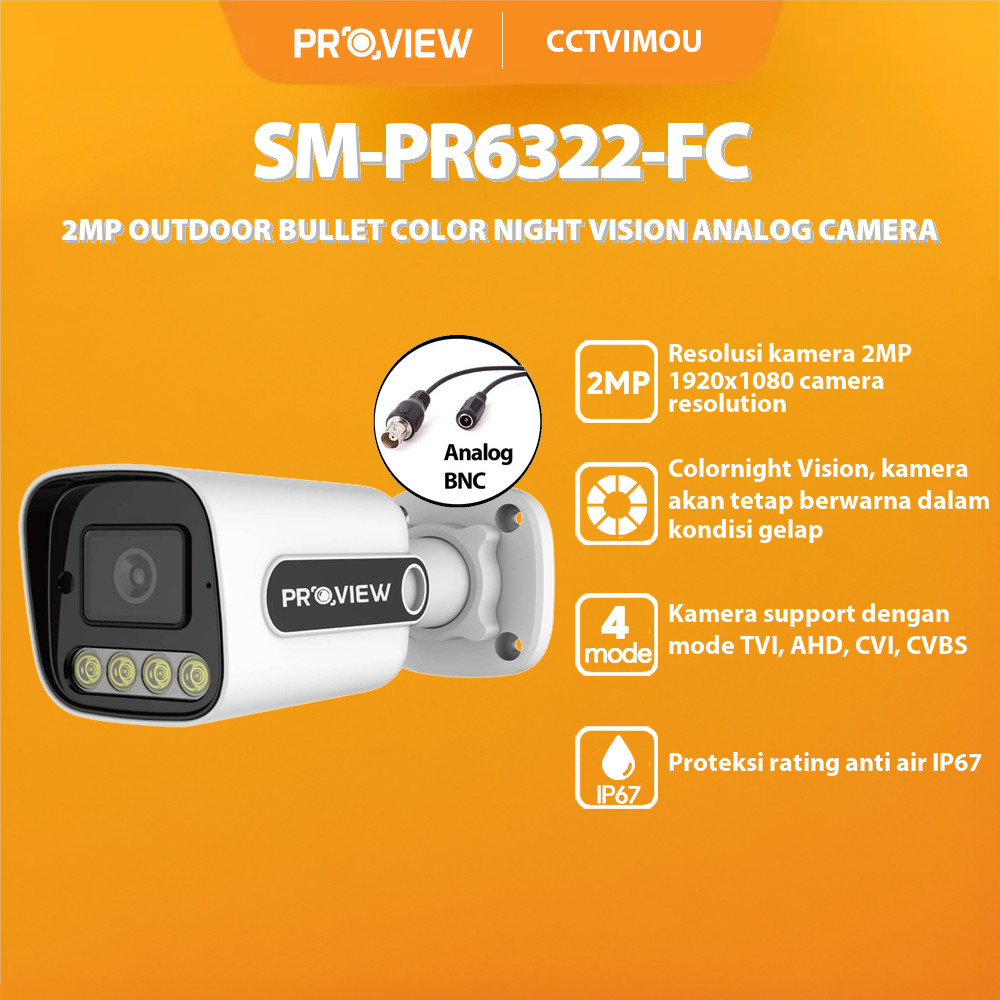 Jual PROVIEW SM-PR6322-FC 2MP OUTDOOR BULLET COLOR NIGHT VISION ANALOG ...