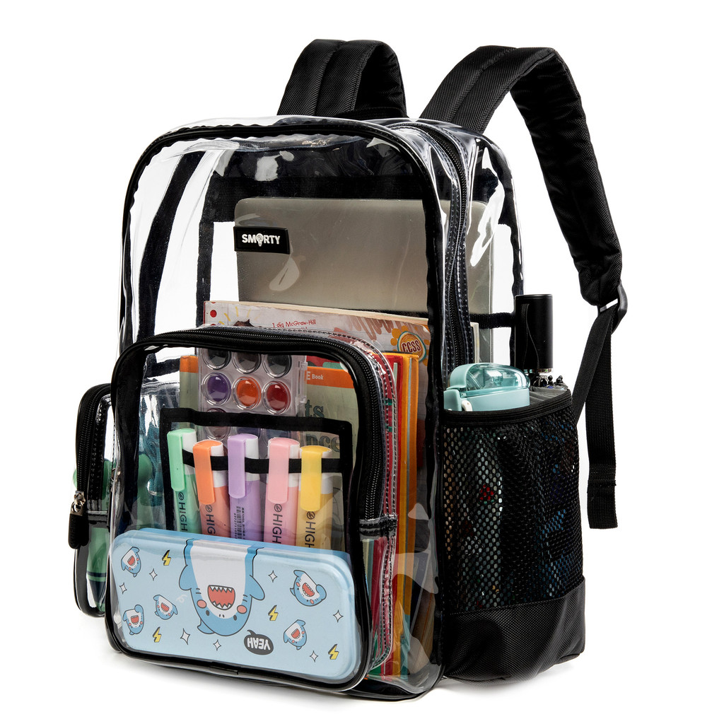 Vorspack Clear PVC Backpack - Heavy Duty Transparent Bookbag For School, Work, Travel & Events (Blue, Large)