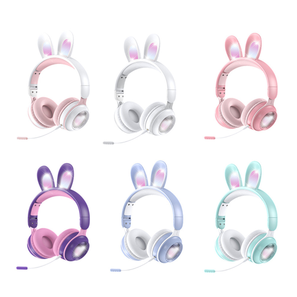 Jual Wireless Headphones with Mic Cute Rabbits RGB LED Stereo Music ...