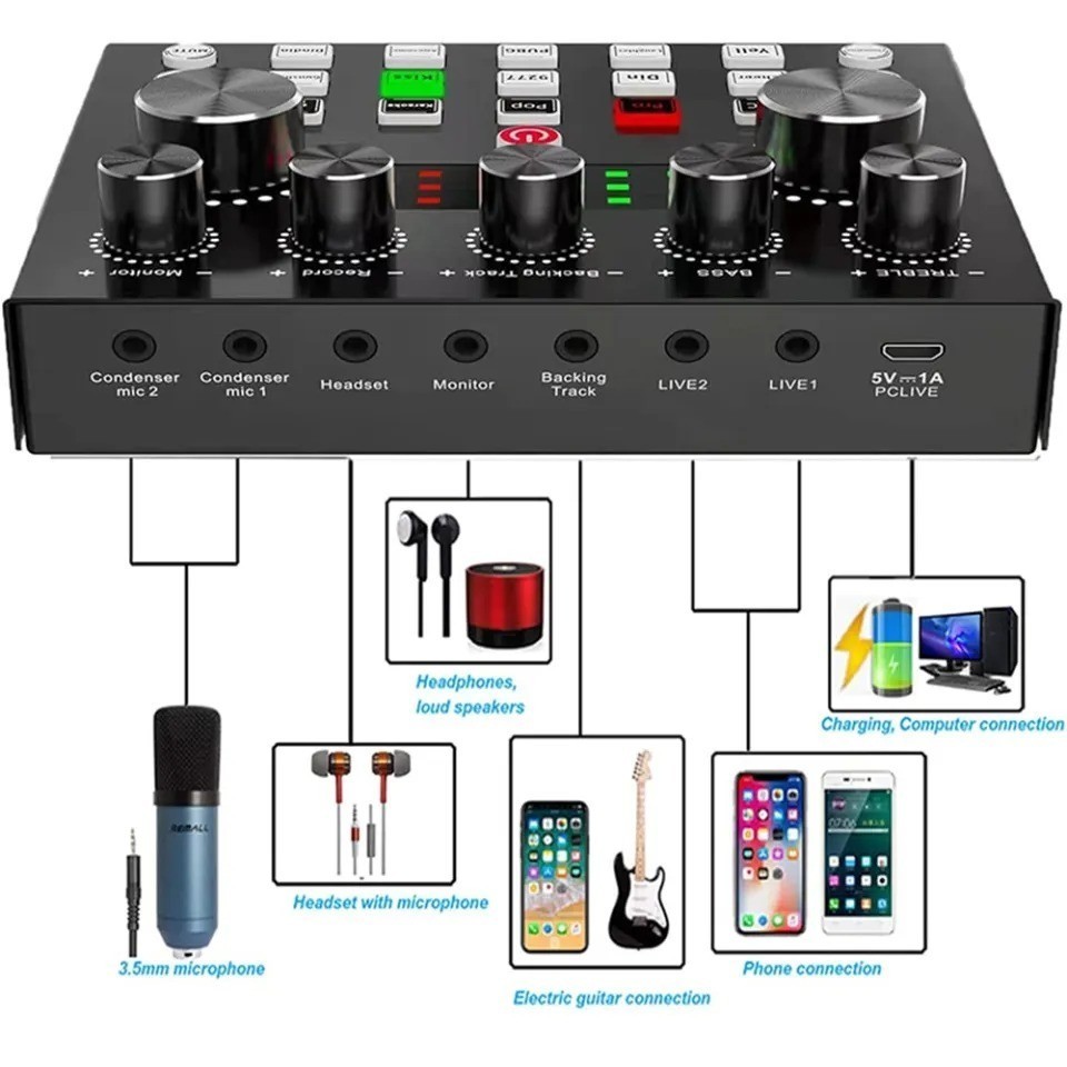 Jual Sound Card V8/V8S Bluetooth Audio USB External / Live Mixer Audio ...