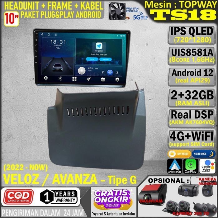 Jual Paket Headunit Android 10 inch + Frame + Soket PNP Toyota Veloz ...