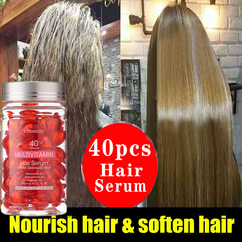 40 kapsul Hair Vitamin (dengan Moroccan Oil) Kemasan Botol Original Silky Shine Hair Serum Pelembut Rambut Repair Hair Oil Perawatan Rambut Mendalam Rambut Anti Kering Perbaikan yang mendalam Untuk rambut rebonding keriting kering