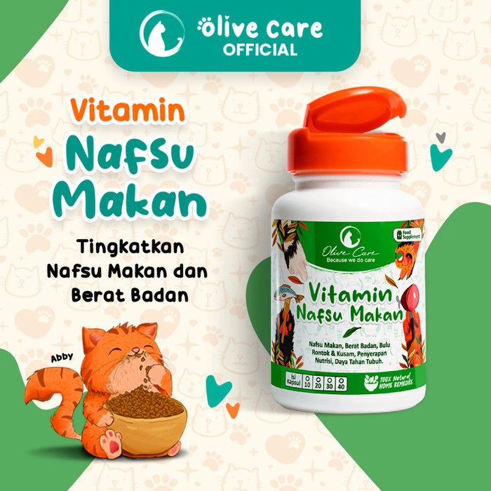 Jual Olive Care Vitamin Kucing NAFSU MAKAN untuk Nafsu Makan,10 Kapsul