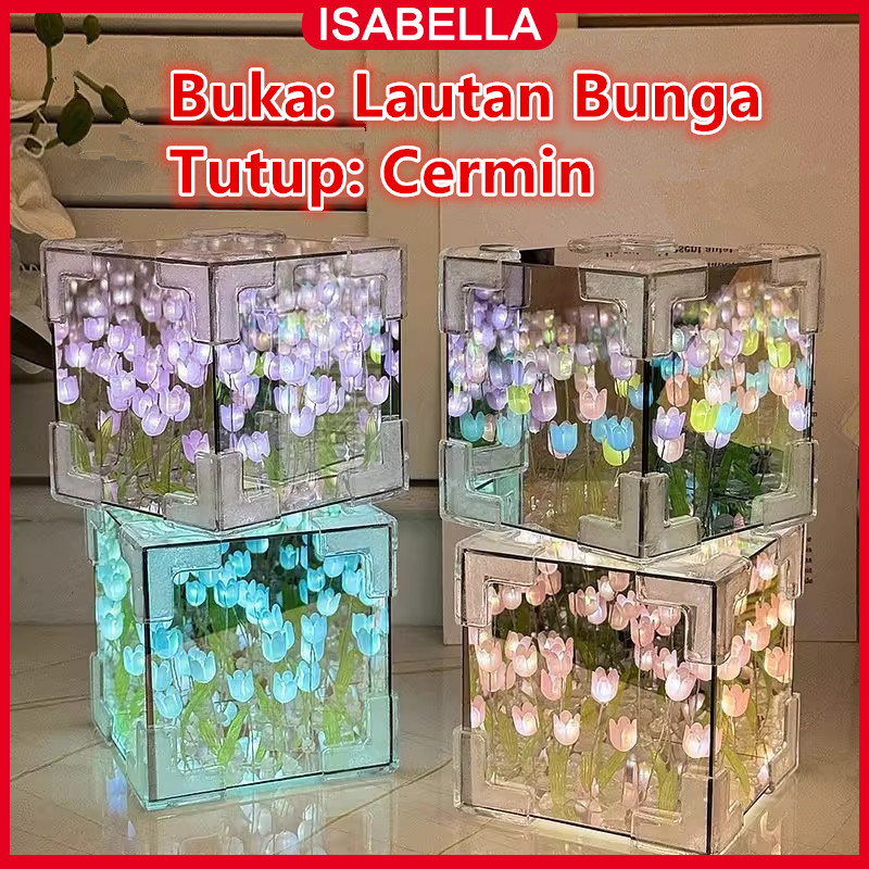 ISABELLA Lampu Cermin Tulip Lampu Awan DIY Led Lampu Bunga Tulip Lampu Malam Hadiah untuk Pacar