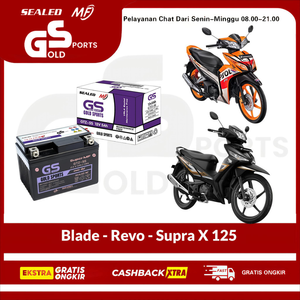 GOLD SPORTS Aki Full Kering Motor Blade REVO Supra X 125 GTZ5S 12V5Ah Accu Gel MF Battery GS