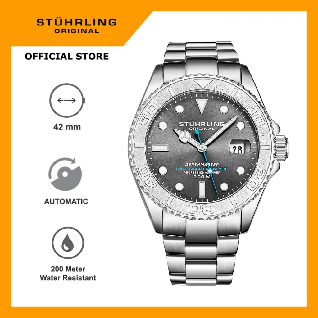 Jual Jam Tangan Pria Automatic Diver Analog Stuhrling Depthmaster 893 02 42mm Shopee Indonesia