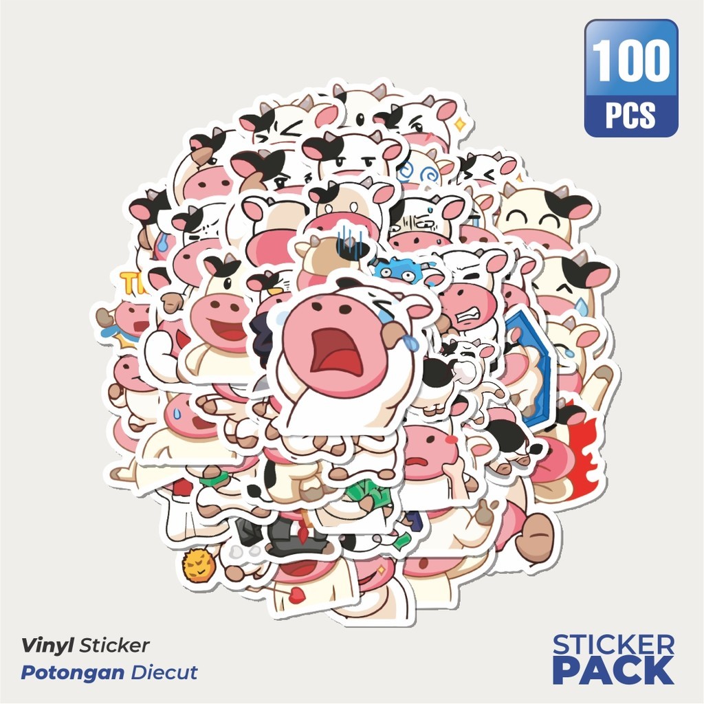Jual 100 PCS STIKER Hewan Sapi Waterproof Aesthetic- Untuk Laptop ...