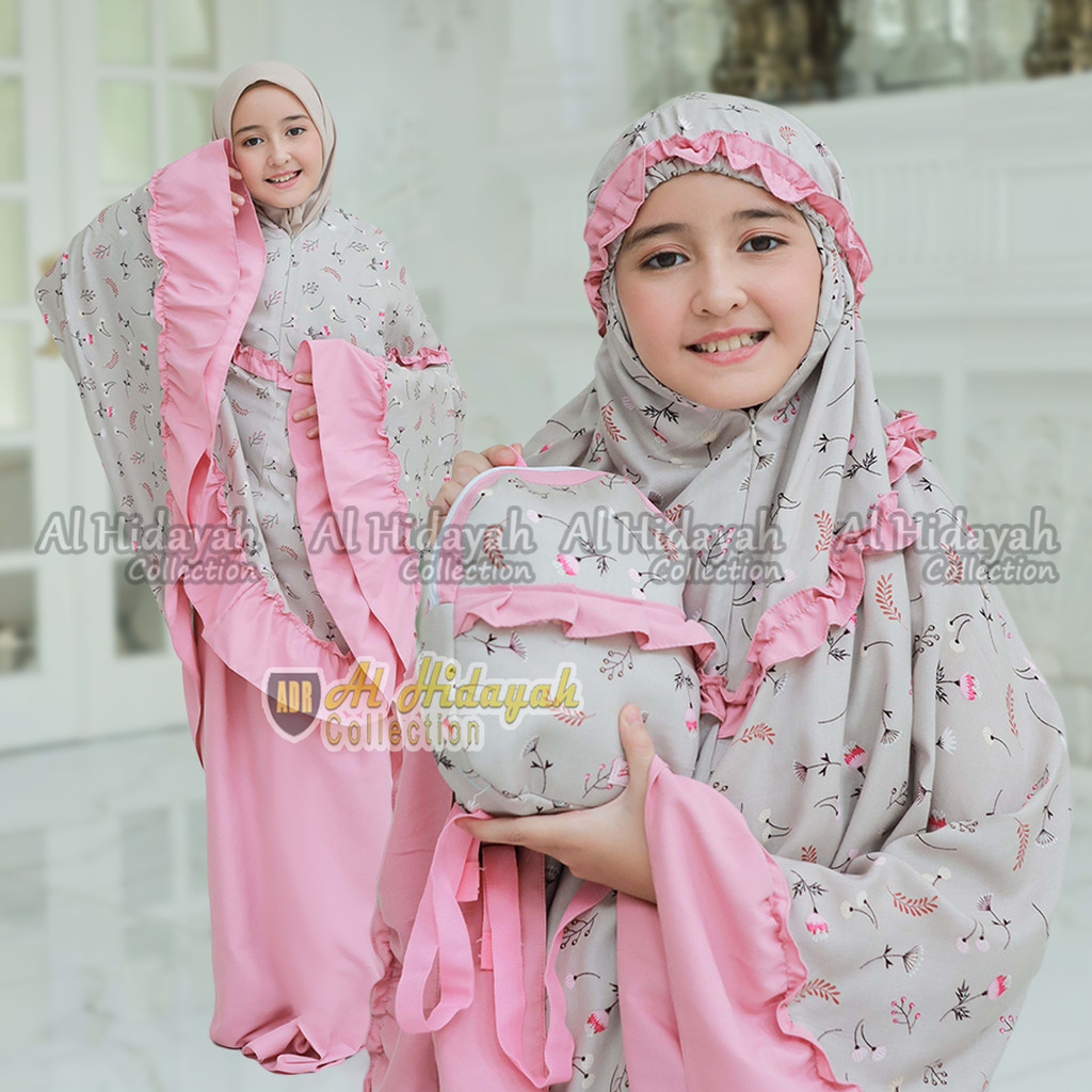 Mukena Anak Tas Ransel Resleting Dagu Rayon Premium Motif Mukenah 2 in 1 TK SD Tanggung 3 4 5 6 7 8 9 10 11 12 13 14 15 Tahun