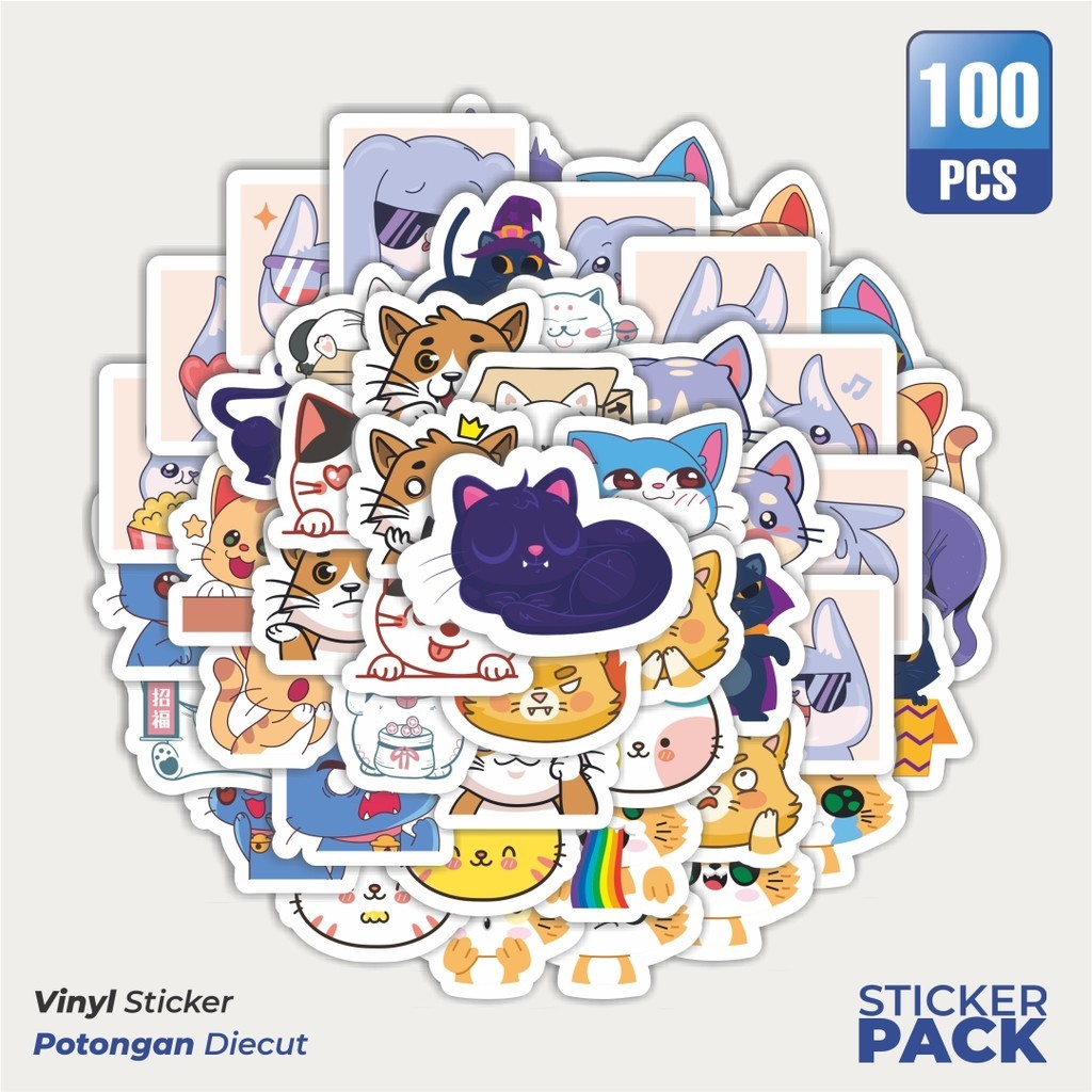 Jual 100 PCS STIKER Sticker Kucing Lucu Cute Kawaii Sticker Waterproof ...